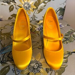 Christian Louboutin Satin Mary Jane Pumps in Bright Yellow